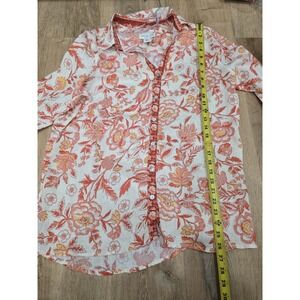 RACHEL ZOE 100% Linen‎ Floral Button-Down Shirt Blouse M Orange European Flax